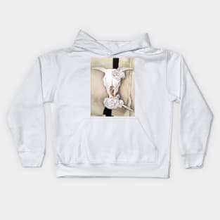 Cow's Skull with Calico Roses Kids Hoodie